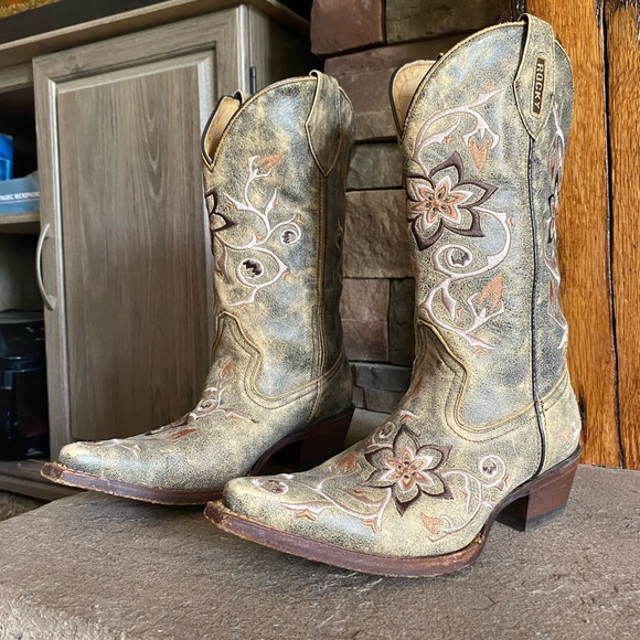 Women’s Rocky Floral Embroidered Cowgirl Boots Size 7 - Picture 2 of 5